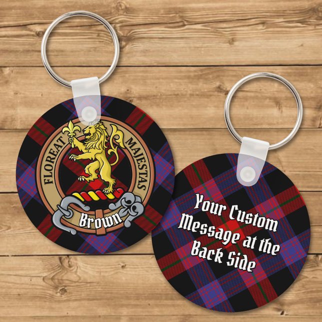 Porte-clés Clan Brown Crest sur Tartan (Créateur téléchargé)