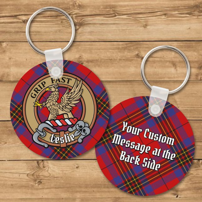 Porte-clés Clan Leslie Crest sur Red Tartan (Créateur téléchargé)