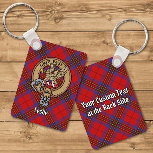 Porte-clés Clan Leslie Crest sur Red Tartan