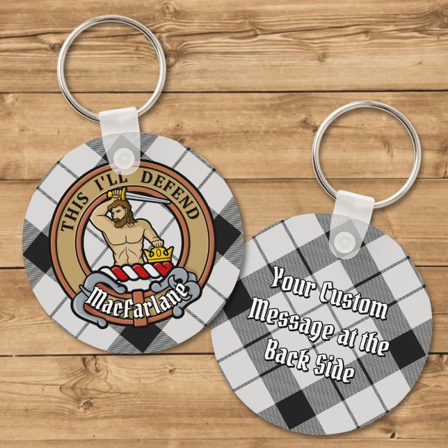 Porte-clés Clan MacFarlane Crest sur tarte noir et blanc (Créateur téléchargé)
