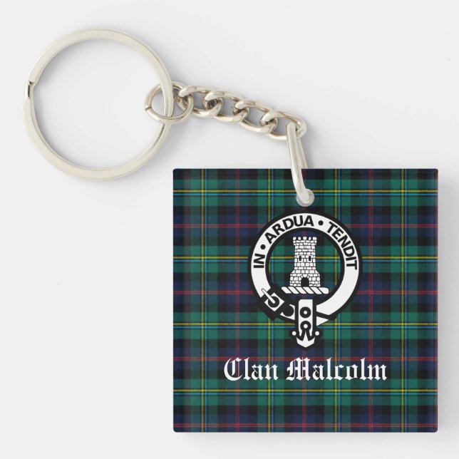 Porte-clés Clan Malcolm Crest Badge et Tartan (Devant)