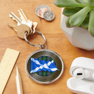 Porte-clés Clan Malcolm Tartan Knot & Drapeau