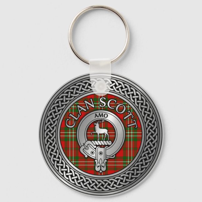 Porte-clés Clan Scott Crest & Tartan Knot Porte - clé (Recto)