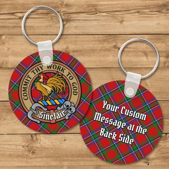 Porte-clés Clan Sinclair Crest sur Red Tartan (Créateur téléchargé)