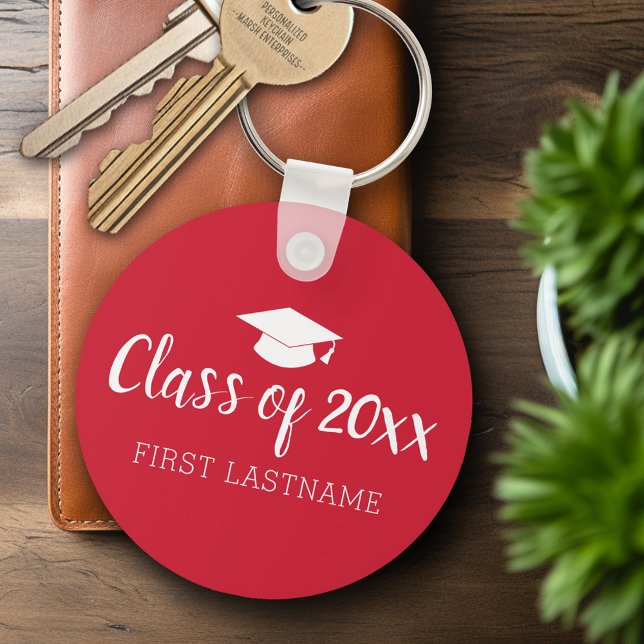 Porte-clés Classe d'année et nom - Rouge peut changer de coul (Personalized Keychain - Graduation Party Favor)