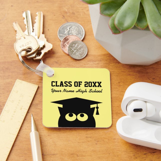 Porte-clés Classe de remise de diplômes 2025 pour chat drôle (Bureau)
