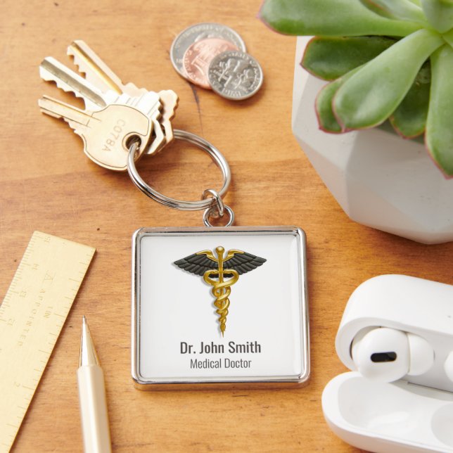 Porte-clés Classé Médicale Elegant Gold Caduceus Black Wings (Bureau)