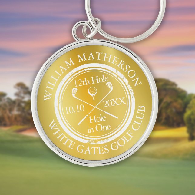 Porte-clés Classique Golf Gold Balle dans le trou Personnalis (Gold Golf Hole in One Classic Personalized Keychain)