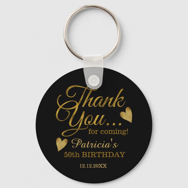 Porte-clés Classy Black and Gold 50th Birthday Merci (Recto)