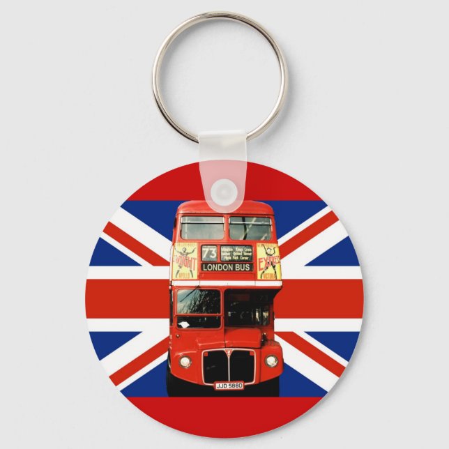 Porte-clés Clavier avec drapeau britannique et bus (Recto)