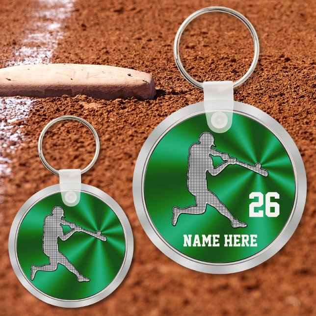 Porte-clés Clavier de baseball personnalisé couleur vert, arg (Cheap baseball gifts. Baseball keychains, baseball favors. Green Silver, Gifts for baseball players.)