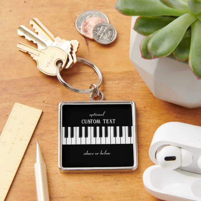 Porte-clés Clavier de piano et texte personnalisable noir et  (Piano keyboard and optional text keyring)