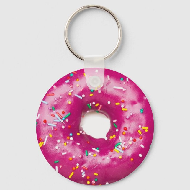 Porte-clés Clavier - Doughnut rose vif avec arrosage (Recto)
