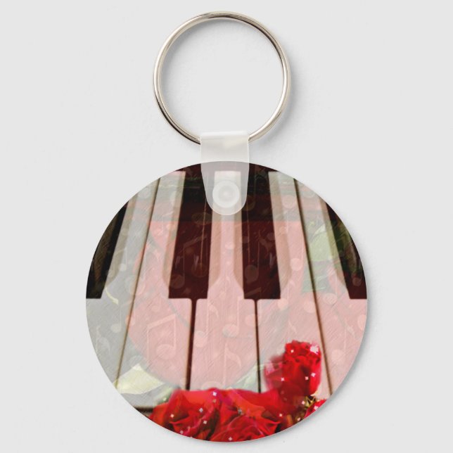 Porte-clés Clé de piano, Roses et notes musicales_ (Recto)