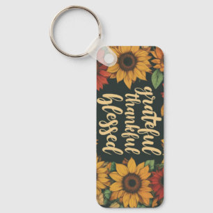 Porte-clés Clé Rectangle en Aluminium Grateful, Thankful, Ble
