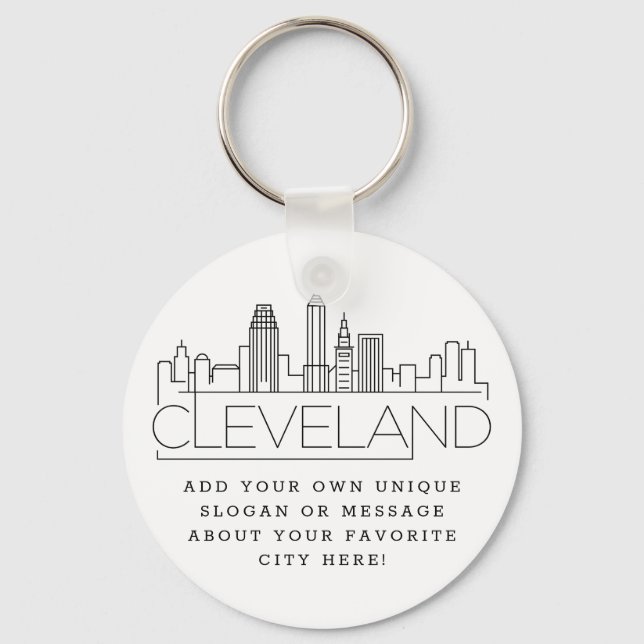 Porte-clés Cleveland, Ohio Stylisé Skyline | Slogan personnal (Recto)