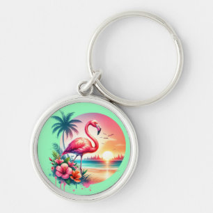 Porte-clés Clipart Coucher de soleil flamant rose-93938