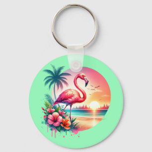 Porte-clés Clipart du coucher de soleil flamant rose-93938