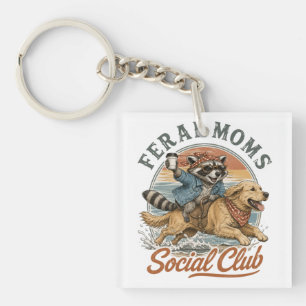 Porte-clés Club des mamans sauvages Raton laveur chevauchant 