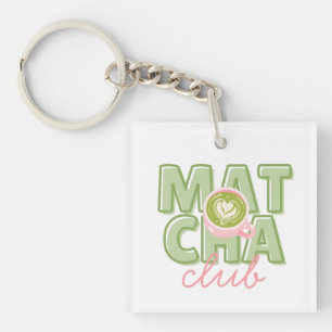 Porte-clés Club Matcha Vert et Rose Déco Joli Dos Imprimé