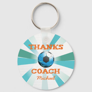 Porte-clés Coach de football Merci, Orange sur Turquoise, Sta