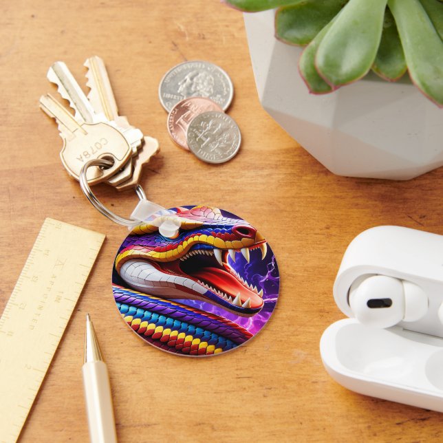 Porte-clés Cobra rouge vif écailles bleu et jaune (Bureau)