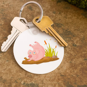 Porte-clés Cochon joueur dans la boue Animaux de ferme drôles