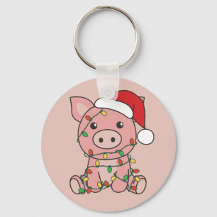 Porte-clés Cochon Noël Animaux d'hiver Cochons Porte - clé