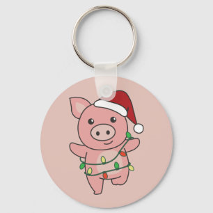 Porte-clés Cochon Noël Animaux d'hiver Cochons Porte - clé
