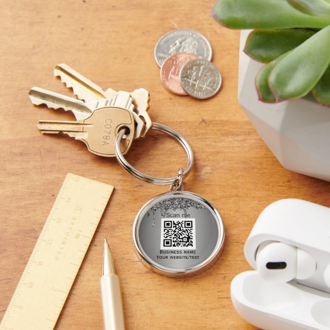 Porte-clés Code QR Business Logo Professionnel Argent (Bureau)