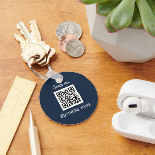 Porte-clés Code QR Business Logo Professionnel Marine Bleu