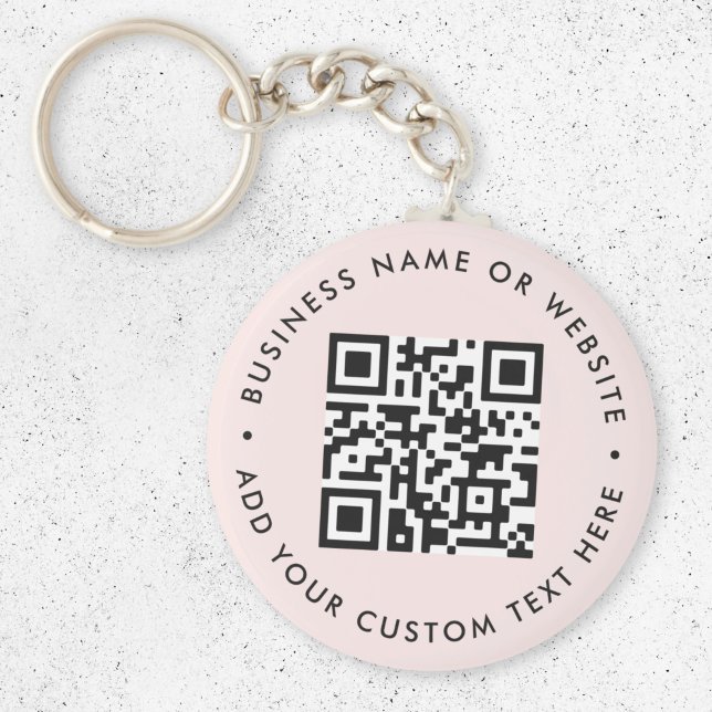 Porte-clés Code QR | Entreprise moderne Blush rond rose (Interactive editable QR code keychains to promote your business, products or services.)