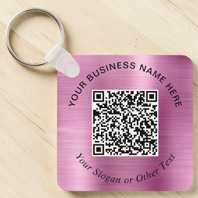 Porte-clés Code QR Entreprise Rose Promotionnel (Business QR Code Promotional Pink Keychain)