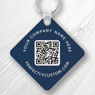 Porte-clés Code QR et texte personnalisé double face bleu fon