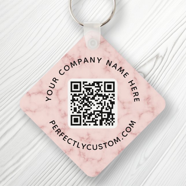 Porte-clés Code QR et texte personnalisé marbre rose double f (Créateur téléchargé)