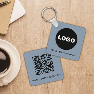 Porte-clés Code QR Logo Bleu Poussiéreux Salon Promotionnel
