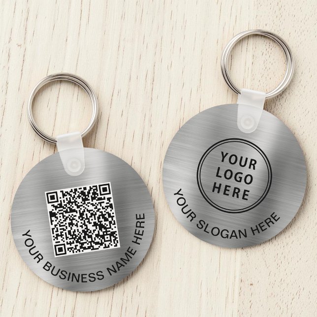 Porte-clés Code QR Logo Promotionnel Argent (Logo QR Code Promotional Silver Keychain)