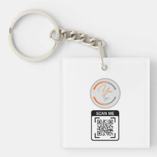 Porte-clés Code QR Logo Simple Entreprise Blanc