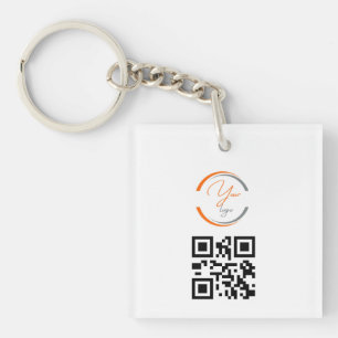 Porte-clés Code QR Logo Simple Entreprise Blanc
