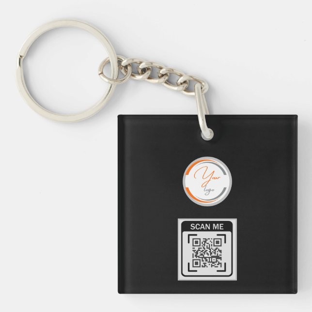 Porte-clés Code QR Logo Simple Entreprise Noir (Devant)