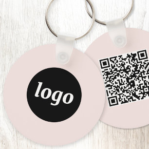 Porte-clés Code QR Logo Simple Entreprise Rose Pâle