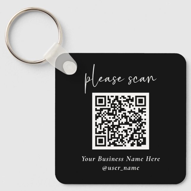 Porte-clés Code QR moderne simple avec Logo Retour | Noir (Recto)