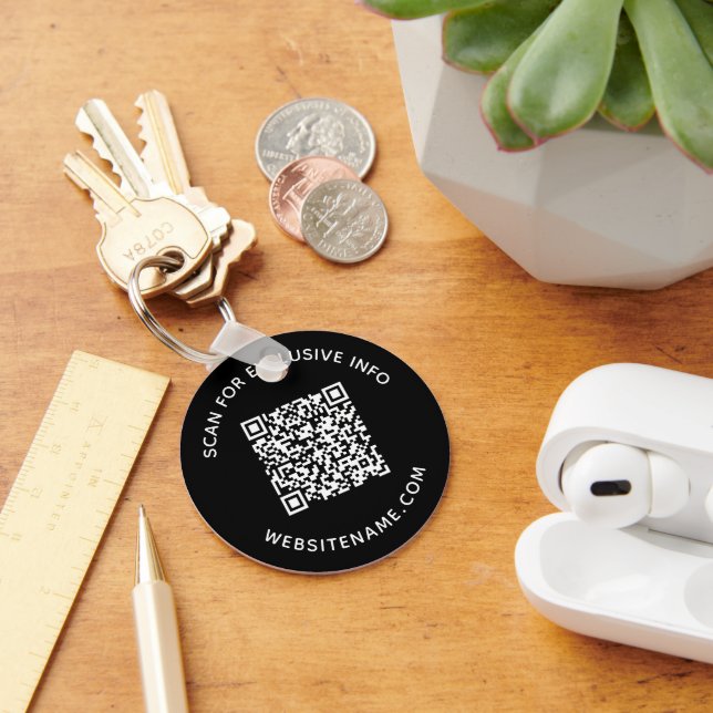 Porte-clés Code QR personnalisé et texte Swag Entreprise Noir (Bureau)