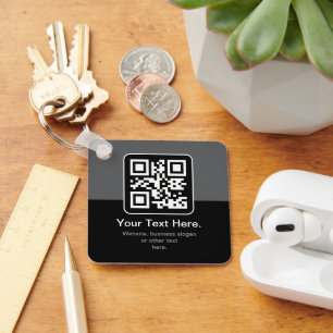 Porte-clés Code QR scannable moderne   Noir Gris & Blanc