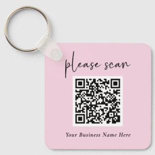 Porte-clés Code QR simple avec nom commercial et logo   Rose