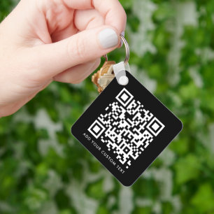 Porte-clés Code QR Votre texte Noir Moderne Minimaliste