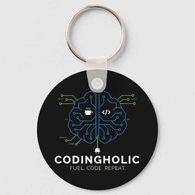 Porte-clés Codingholic Tech Brain Dark Programmer (Recto)