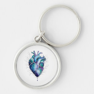 Porte-clés Cœur anatomique bleu et violet