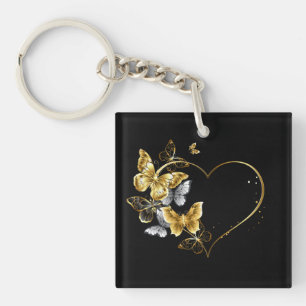 Porte-clés Coeur aux papillons d'or
