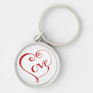 Porte-clés Coeur d'Amour Lettré à la main en rouge
